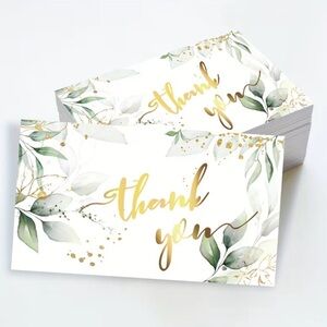 Elegant Gold and Green Thank You Cards, NEW, 50 cards